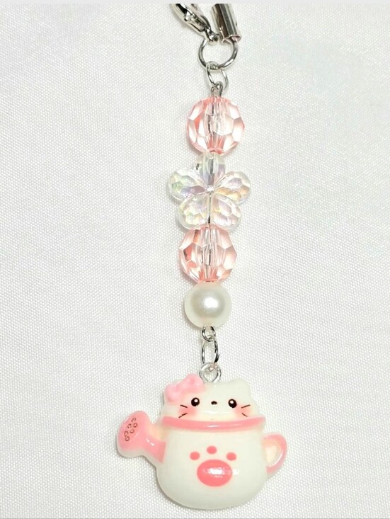 Handmade Accessories - Whimsical Kawaii Hello Kitty Flat Back White, Pink Keychain Phone Bag Charm